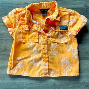 Eddie Bauer. Bright orange. Dress shirt. 18 months. Short-sleeve. Thick material